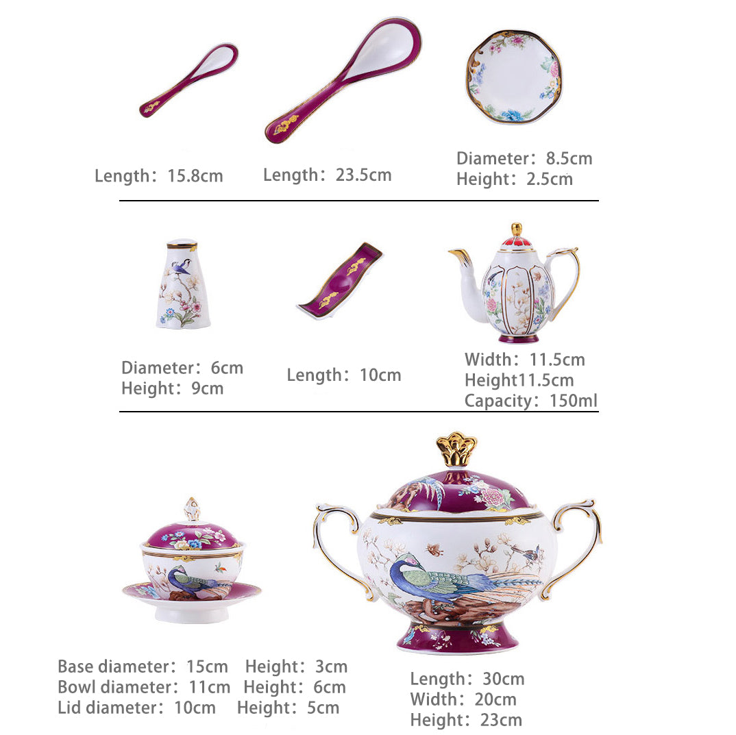 INGRI Purple Phoenix - Handcrafted Bone China Tableware Set - Je t'aime Resolute