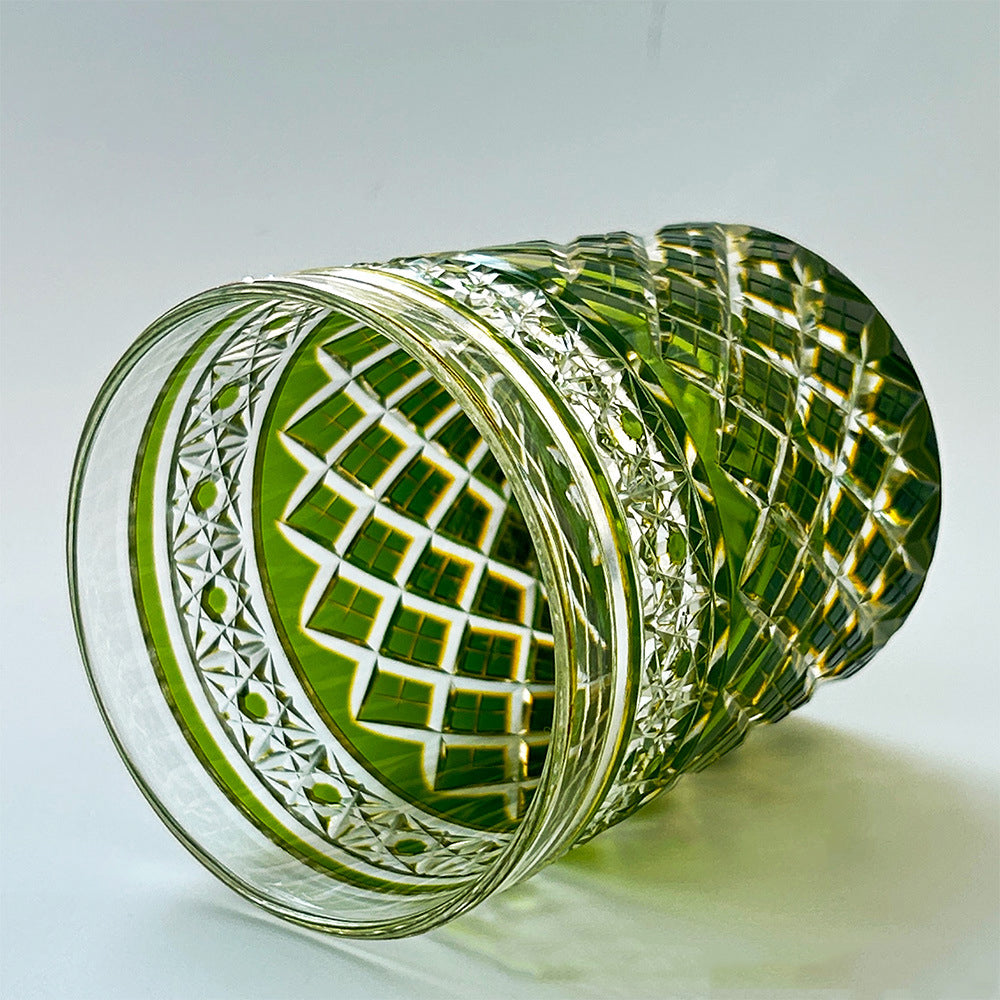 Edo Kiriko Crystal Glass with Green Two-Tone Mesh Pattern - Je t'aime Resolute