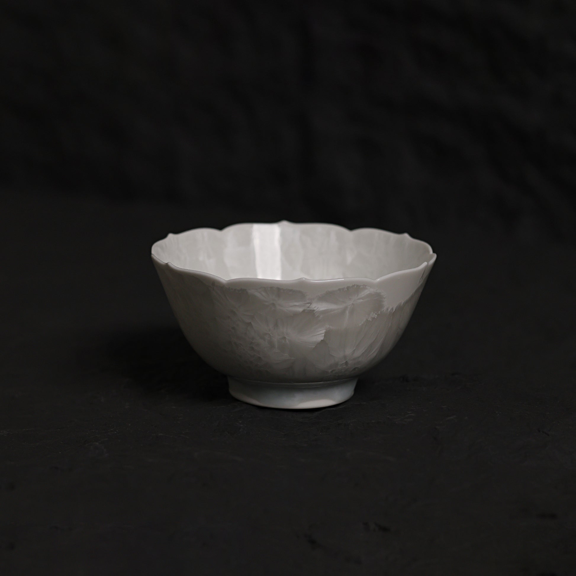 Ice White-Blue Crystalline Glaze Lotus Edge Tea Cup – 3” Handmade Ceramic Teaware - Je t'aime Resolute