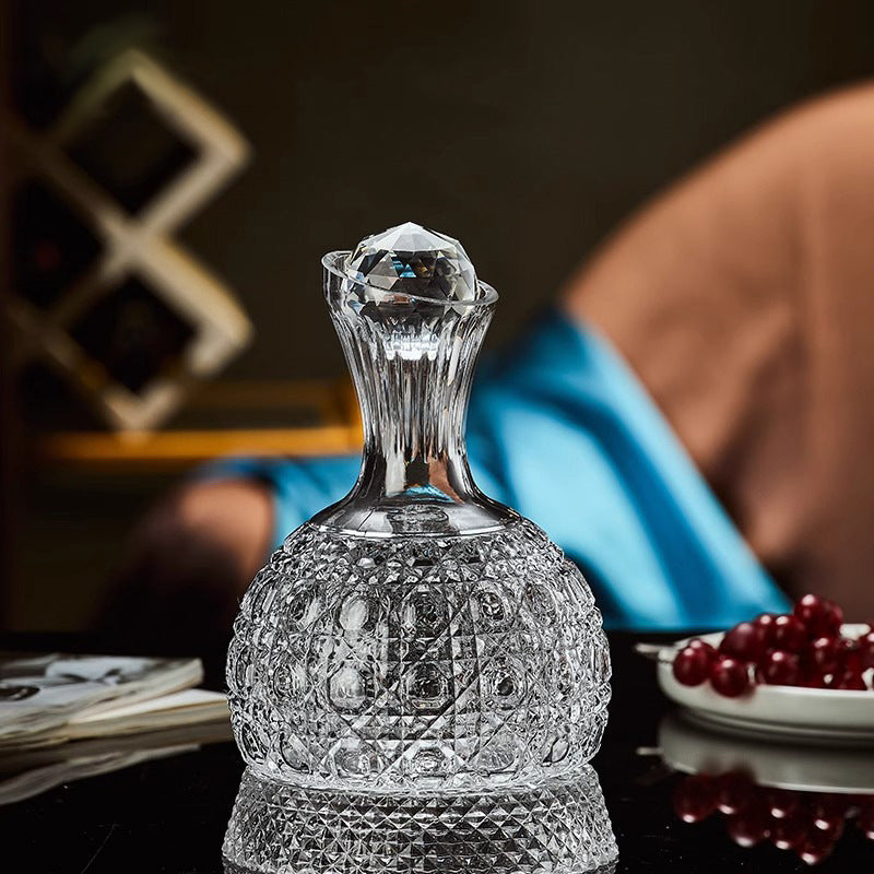 JR Gem-Cut Rotating Crystal Decanter with Engraved Crystal Stopper