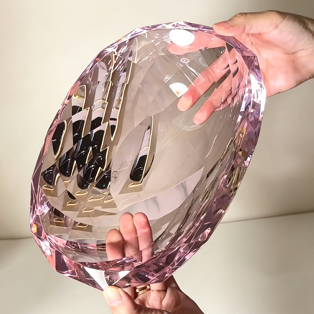 JR Hand-Cut K9 Crystal Oval Serving Bowl – Blush Pink