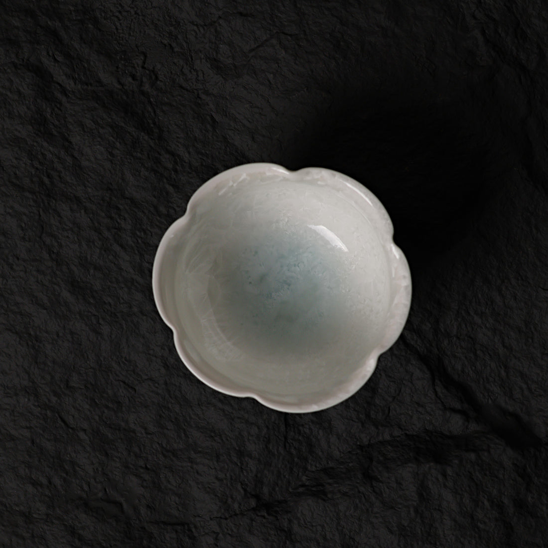 Ice White-Blue Crystalline Glaze Floral Rim Tea Cup – 3.1” Handmade Ceramic Teaware - Je t'aime Resolute