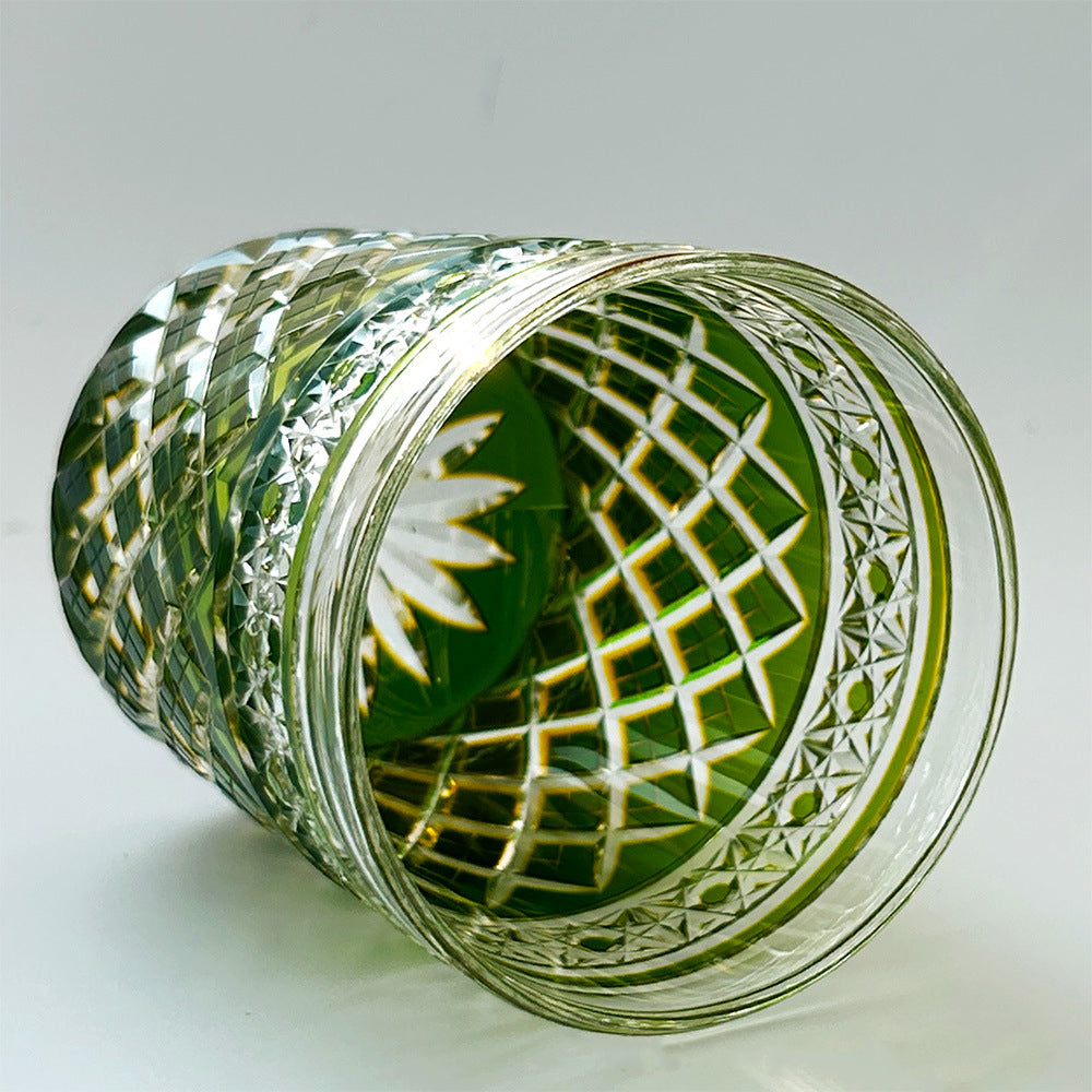 Edo Kiriko Crystal Glass with Green Two-Tone Mesh Pattern - Je t'aime Resolute