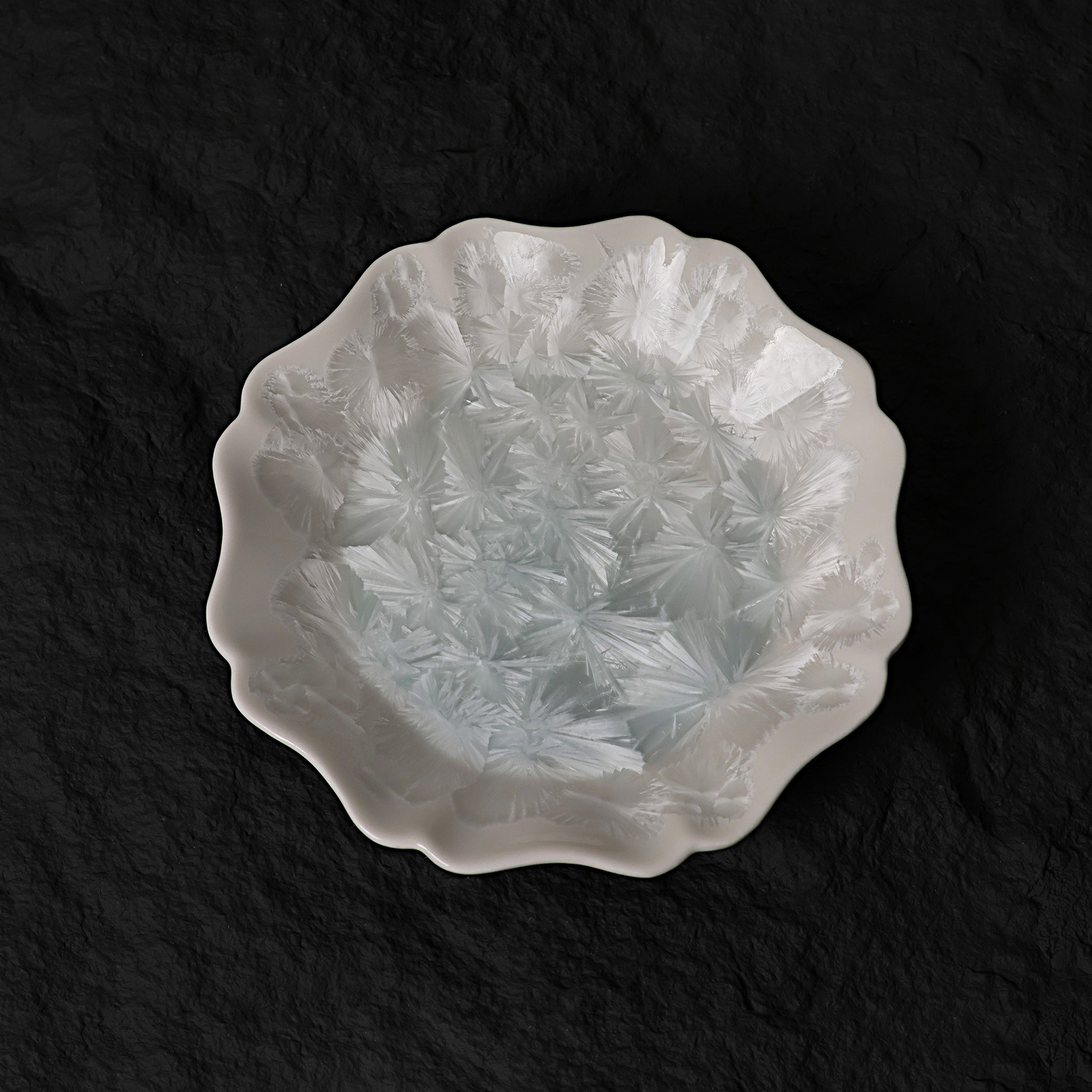 Ice White-Blue Scalloped Edge Dessert Plate – 6.4” Handmade Ceramic Plate - Je t'aime Resolute