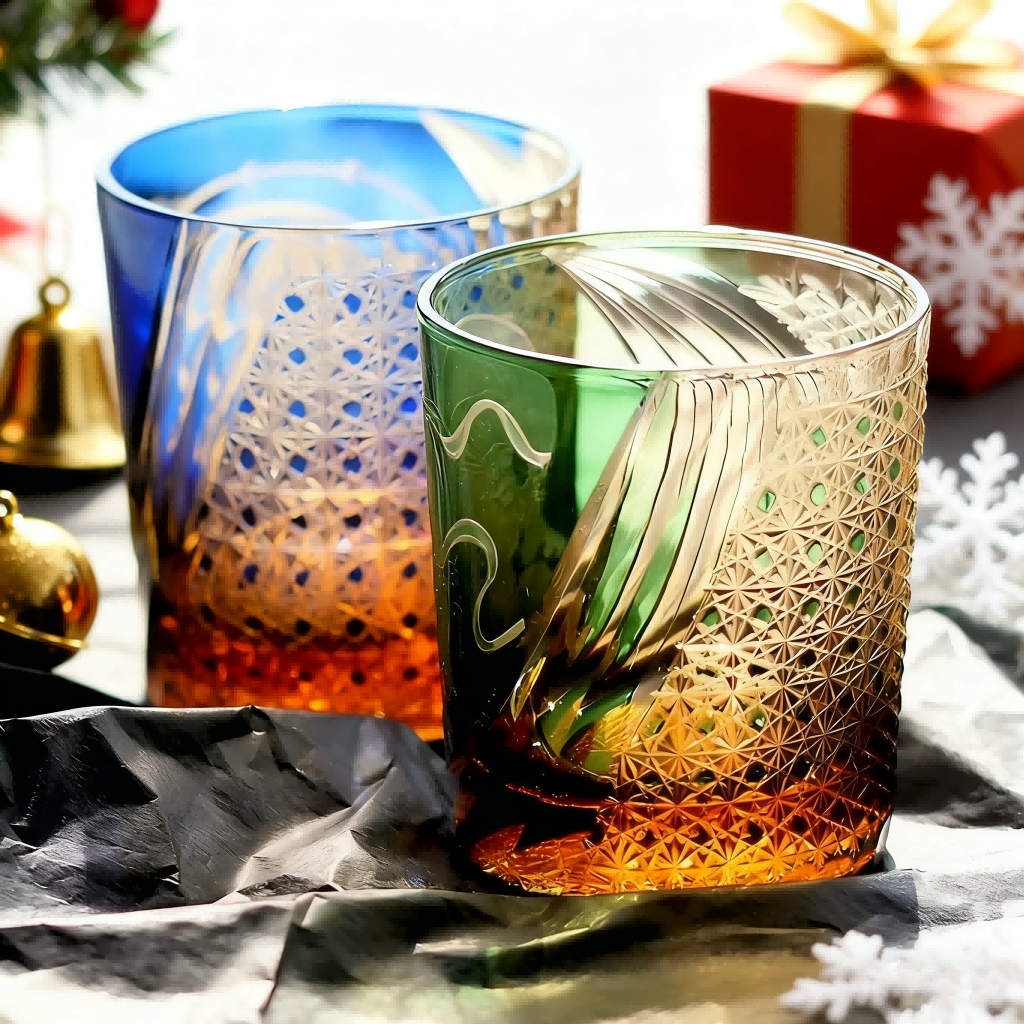 Edo Kiriko Handcrafted Raijin Whisky Glass with Wooden Box - Je t'aime Resolute