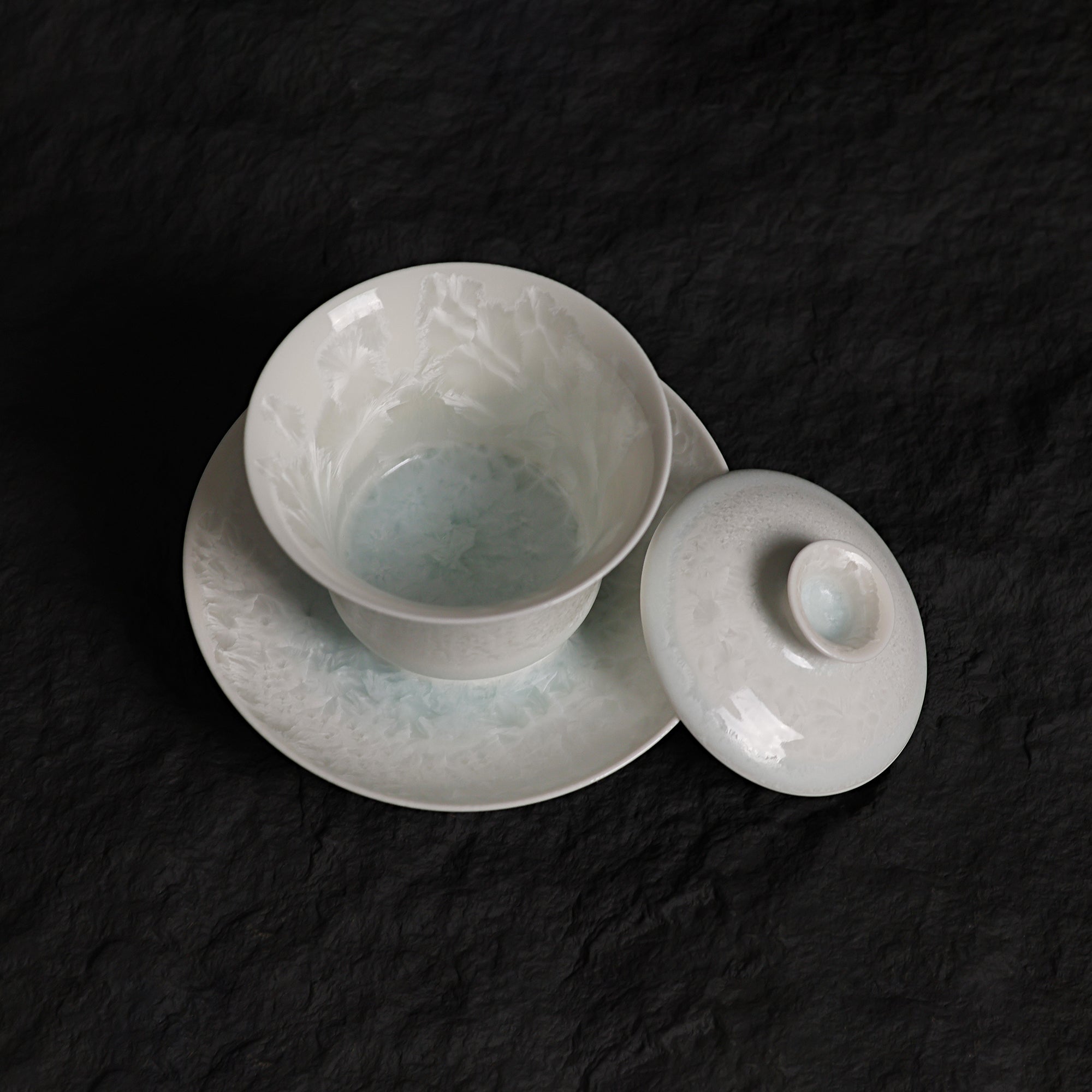 Ice White-Blue Crystalline Glaze Tea Cup & Saucer Set – Handmade Ceramic Teaware - Je t'aime Resolute