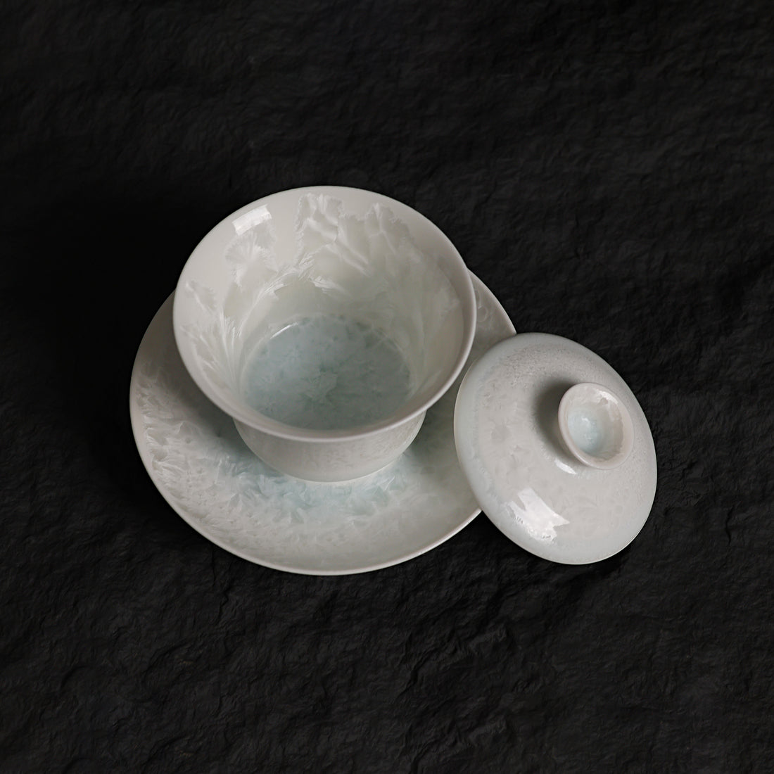 Ice White-Blue Crystalline Glaze Tea Cup & Saucer Set – Handmade Ceramic Teaware - Je t'aime Resolute