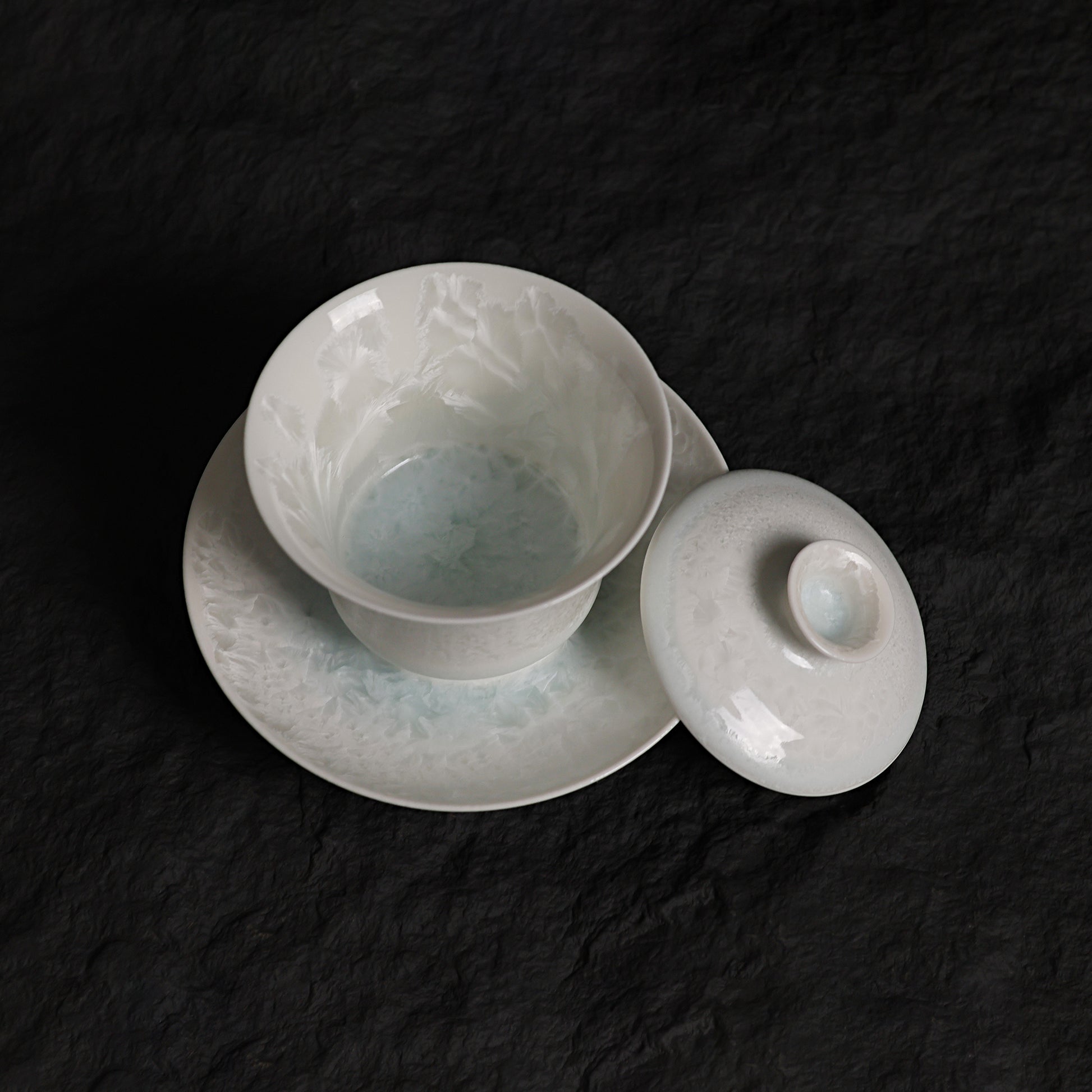 Ice White-Blue Crystalline Glaze Tea Cup & Saucer Set – Handmade Ceramic Teaware - Je t'aime Resolute