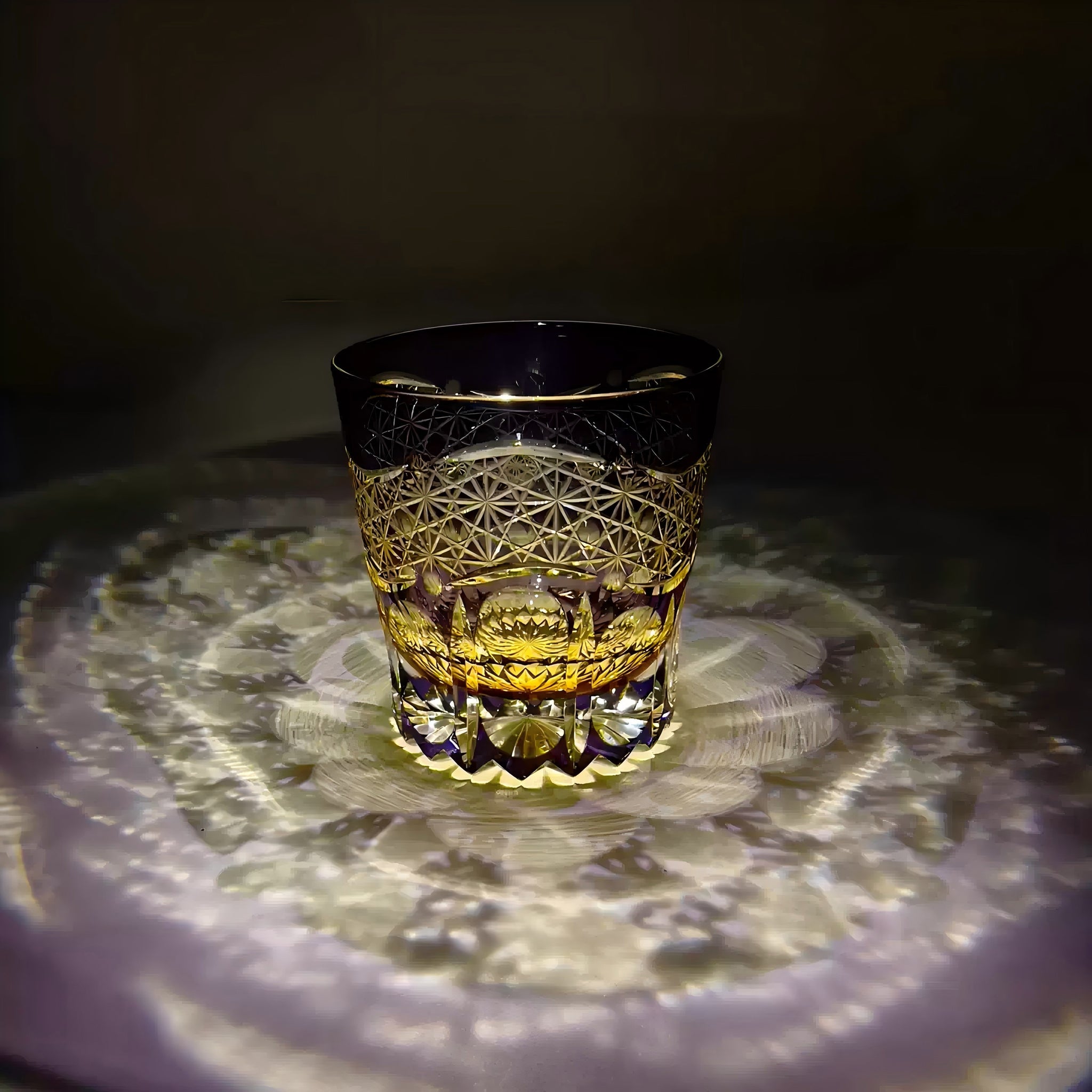 Edo Kiriko Handcrafted Prism Whisky Glass With Wooden Box - Je t'aime Resolute