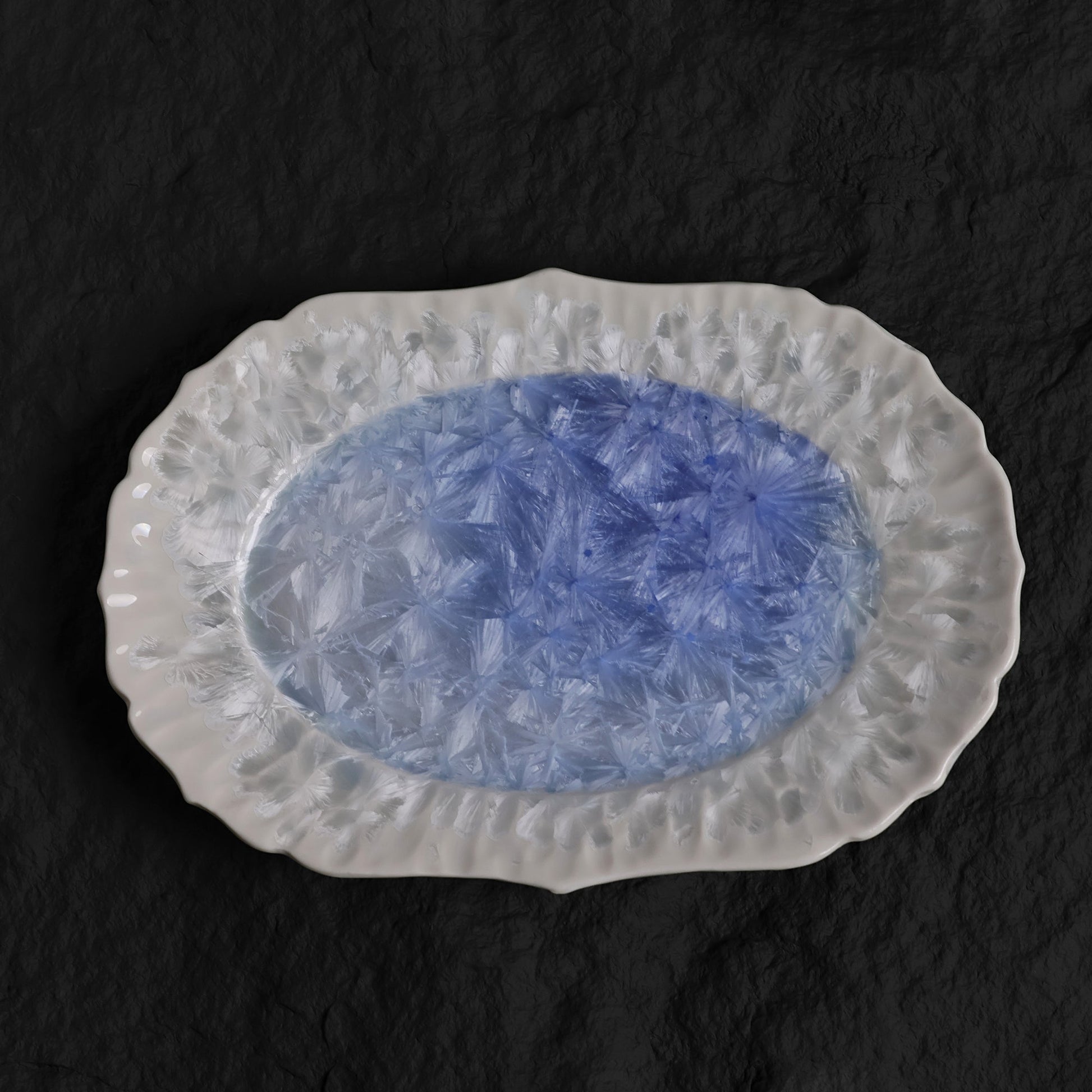 Marine Blue Crystalline Glaze Oval Plate - Je t'aime Resolute