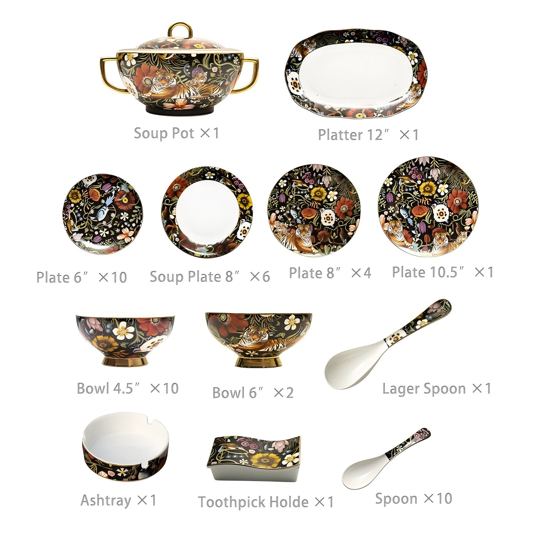 INGRI Jungle Party – Handcrafted Bone China Dinnerware Set - Je t'aime Resolute