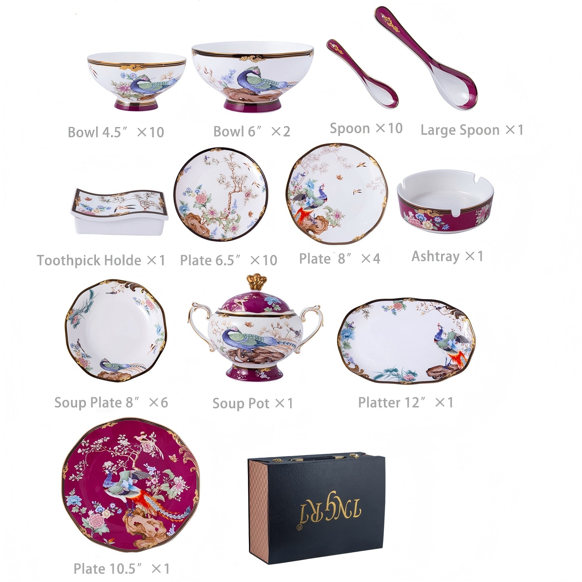 INGRI Purple Phoenix - Handcrafted Bone China Tableware Set - Je t'aime Resolute
