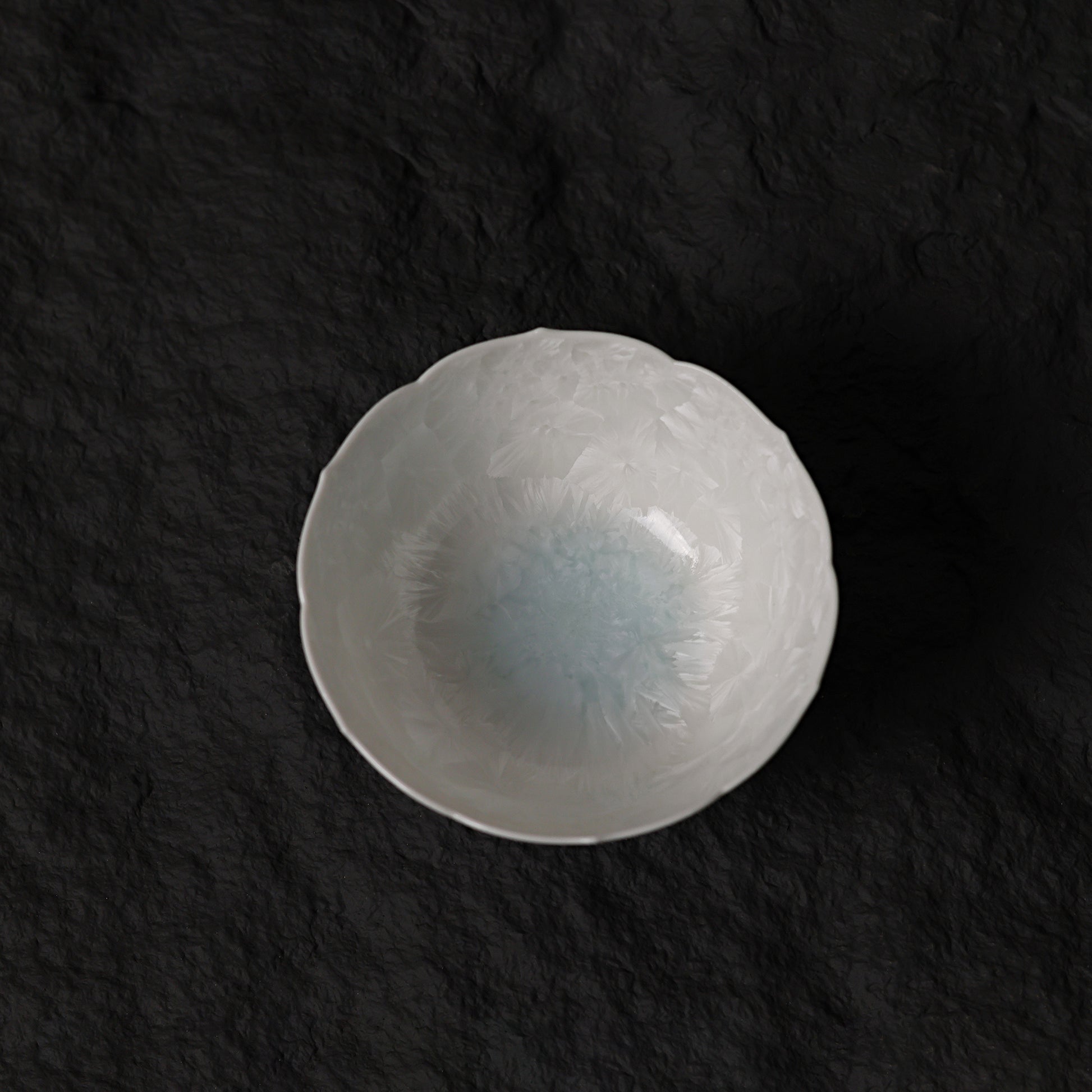 Ice White-Blue Crystalline Glaze Lotus Edge Tea Cup – 3” Handmade Ceramic Teaware - Je t'aime Resolute
