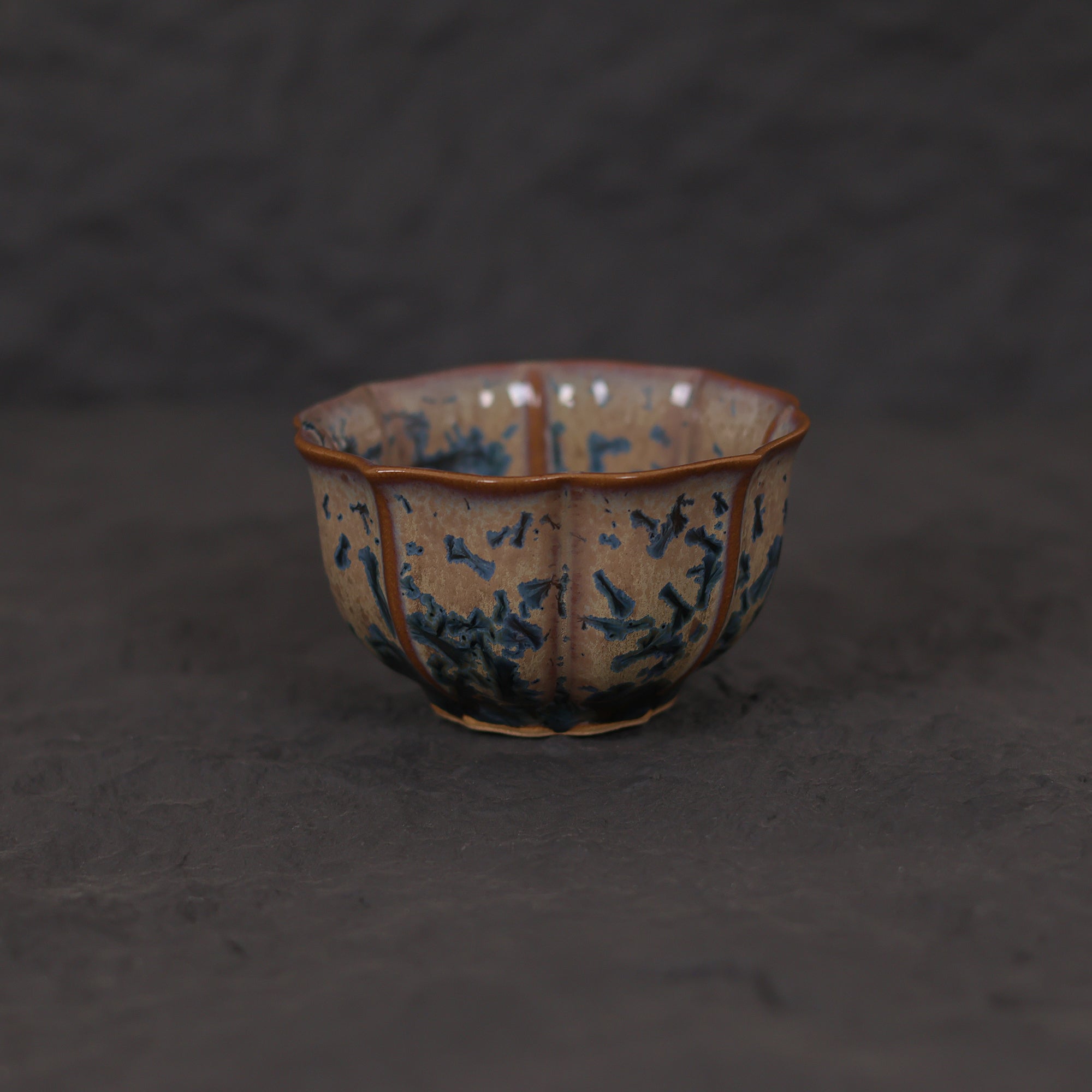 Indigo Bloom | Handmade Flower-Shaped Ceramic Crystalline Glaze Teacup - Je t'aime Resolute