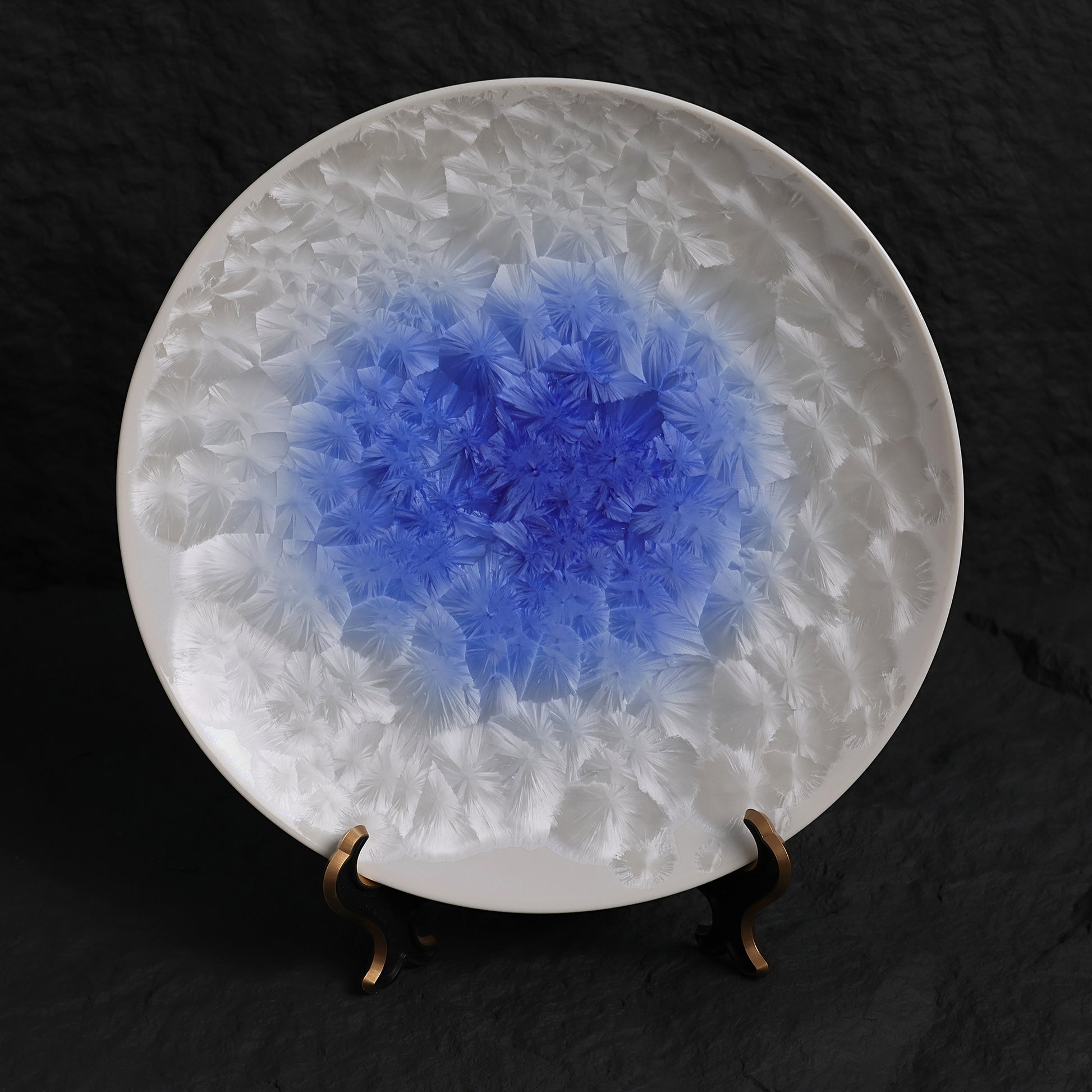 Marine Blue Crystalline Glaze Dinner Plates - Je t'aime Resolute
