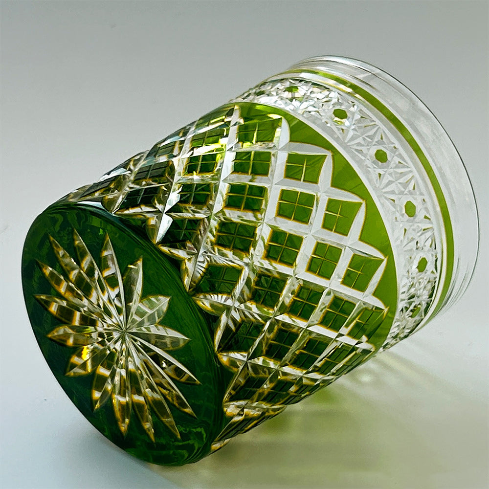 Edo Kiriko Crystal Glass with Green Two-Tone Mesh Pattern - Je t'aime Resolute
