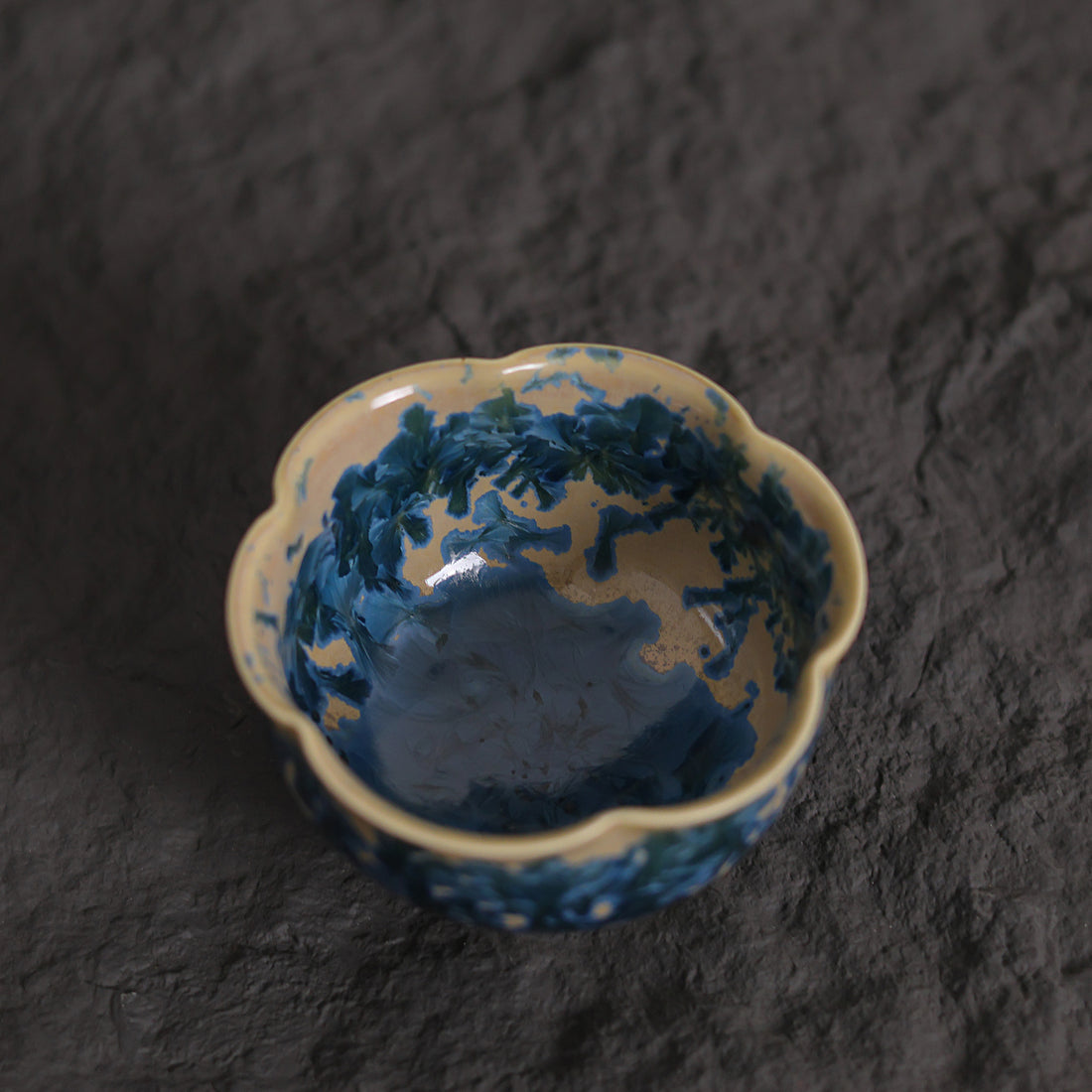 Indigo Bloom | Handmade Flower-Shaped Ceramic Crystalline Glaze Teacup