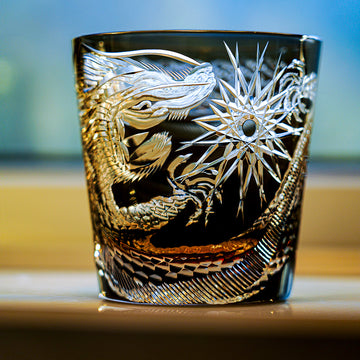 Edo Kiriko Handcrafted Dragon Motif Whisky Glass with Wooden Box - Je t'aime Resolute