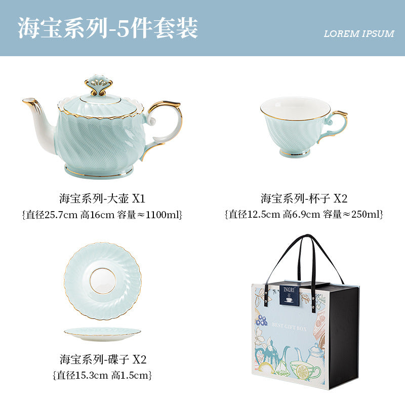 INGRI Ocean Blue - Handcrafted Bone China Tea Set - Je t'aime Resolute