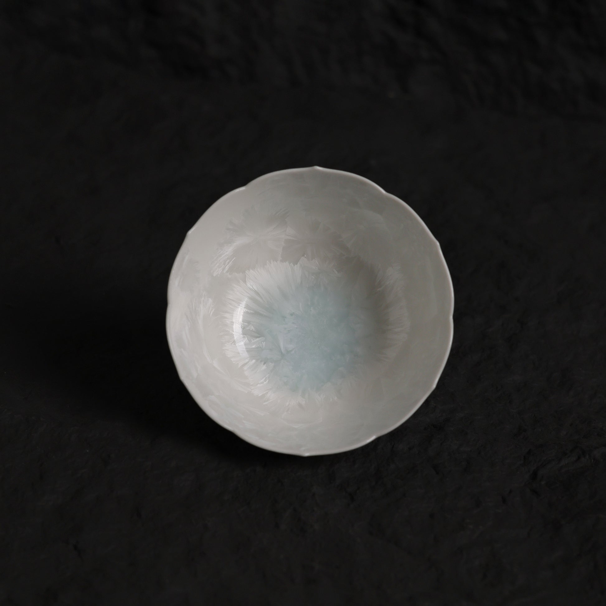 Ice White-Blue Crystalline Glaze Lotus Edge Tea Cup – 3” Handmade Ceramic Teaware - Je t'aime Resolute