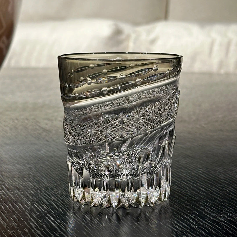 JR Gem-Cut Rotating Crystal Decanter with Engraved Crystal Stopper