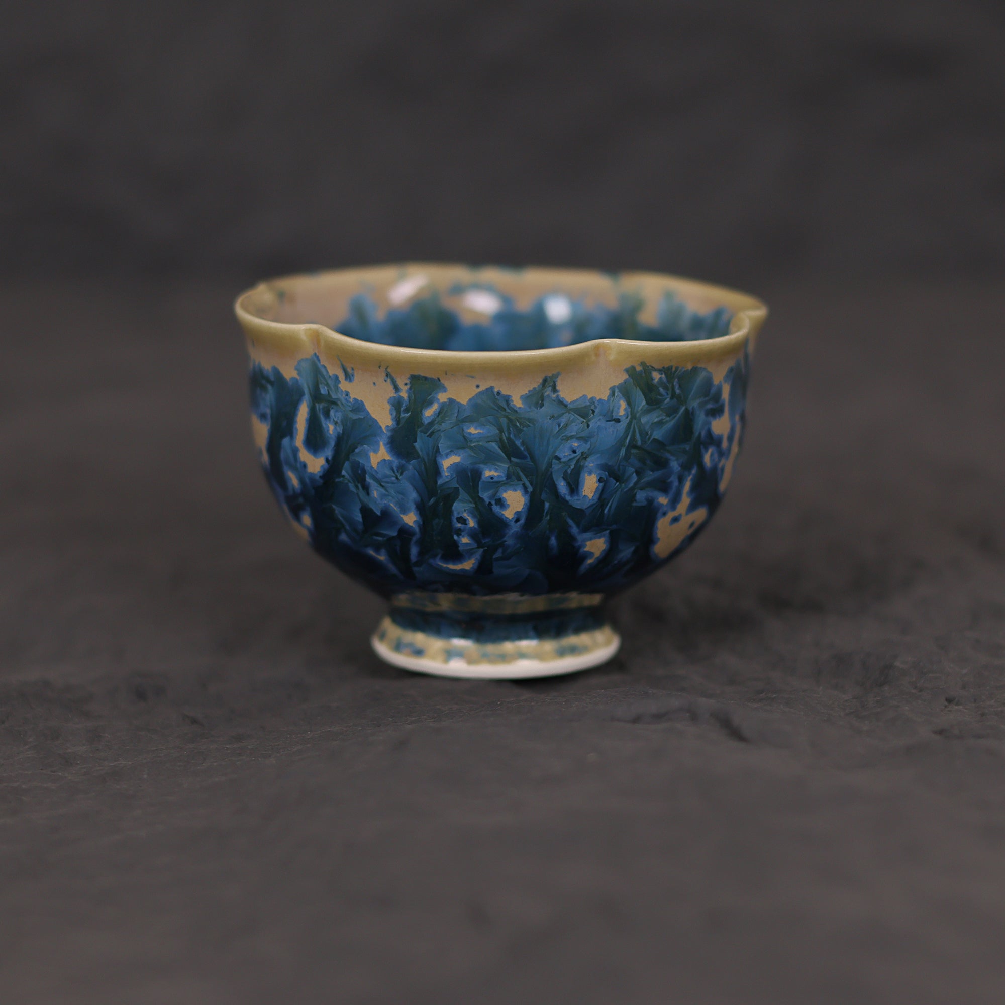 Indigo Bloom | Handmade Flower-Shaped Ceramic Crystalline Glaze Teacup