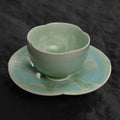 Pistachio Green Crystalline Glaze Tea Cup Set – Handmade Mini Teacup with Fan Crystal Saucer - Je t'aime Resolute