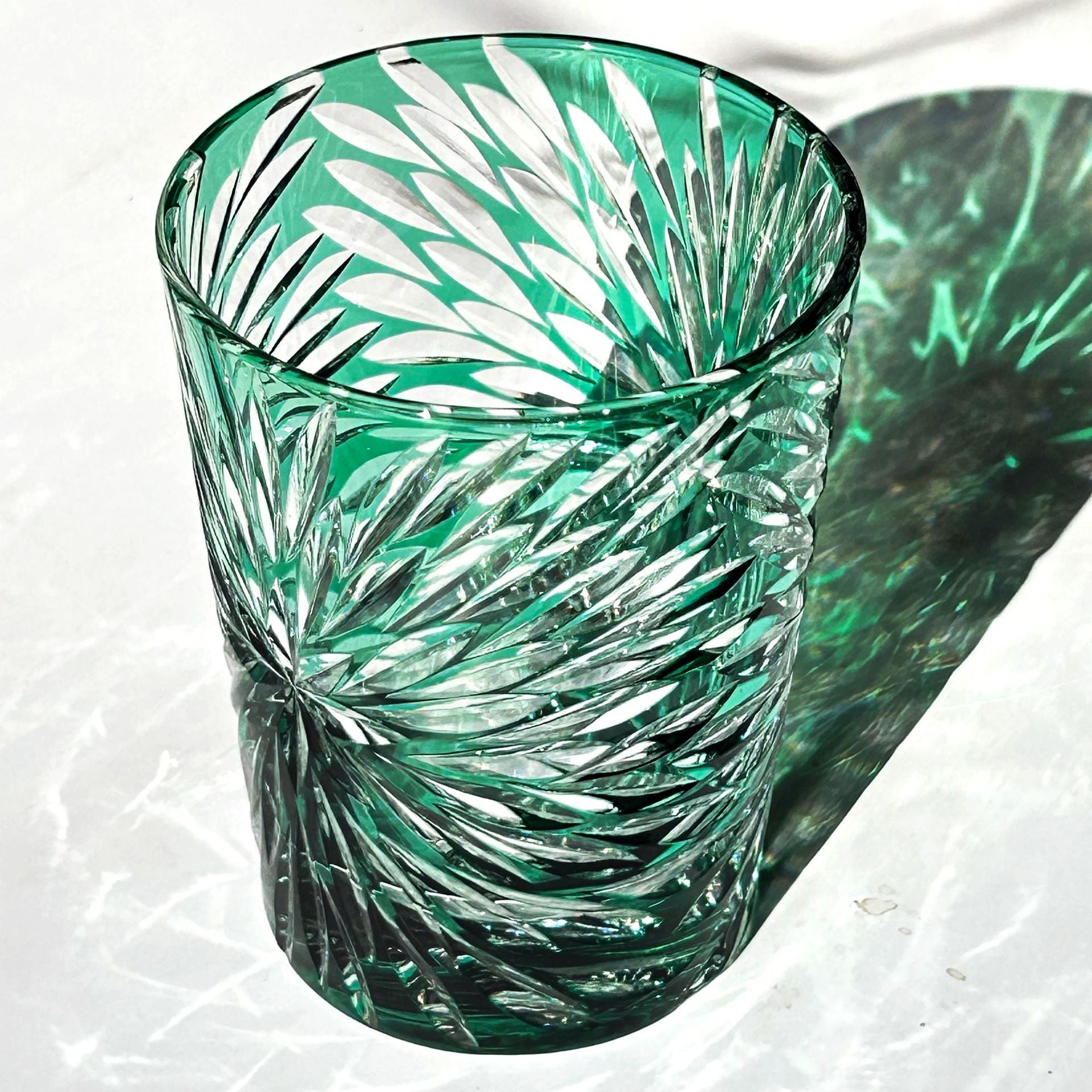 Edo Kiriko Crystal Glass with Green Fireworks Design - Je t'aime Resolute