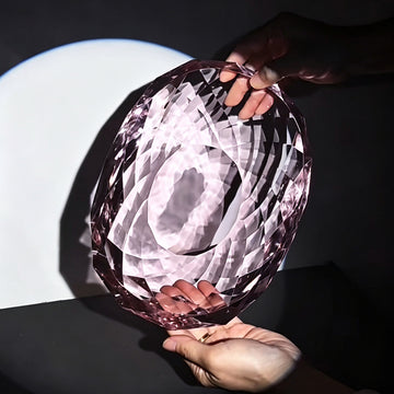 JR Hand-Cut K9 Crystal Oval Serving Bowl – Blush Pink