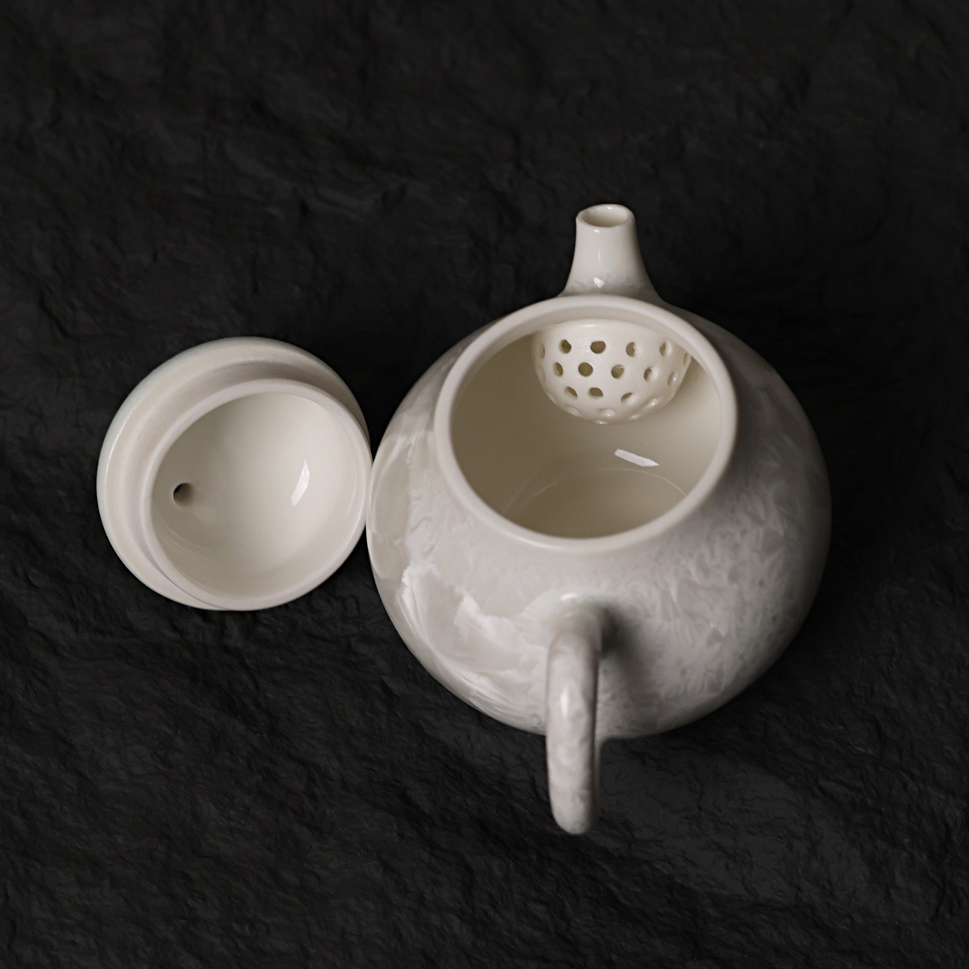 Mini Glacier White Crystalline Glaze Teapot - Je t'aime Resolute