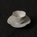 Ice White-Blue Crystalline Glaze Floral Mini Teacup Set – Handmade Four-Petal Cup with Wave-Patterned Saucer - Je t'aime Resolute