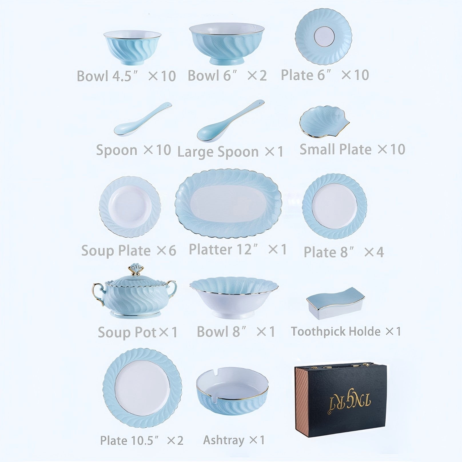 INGRI Ocean Blue - Handcrafted Bone China Dinnerware Set - Je t'aime Resolute
