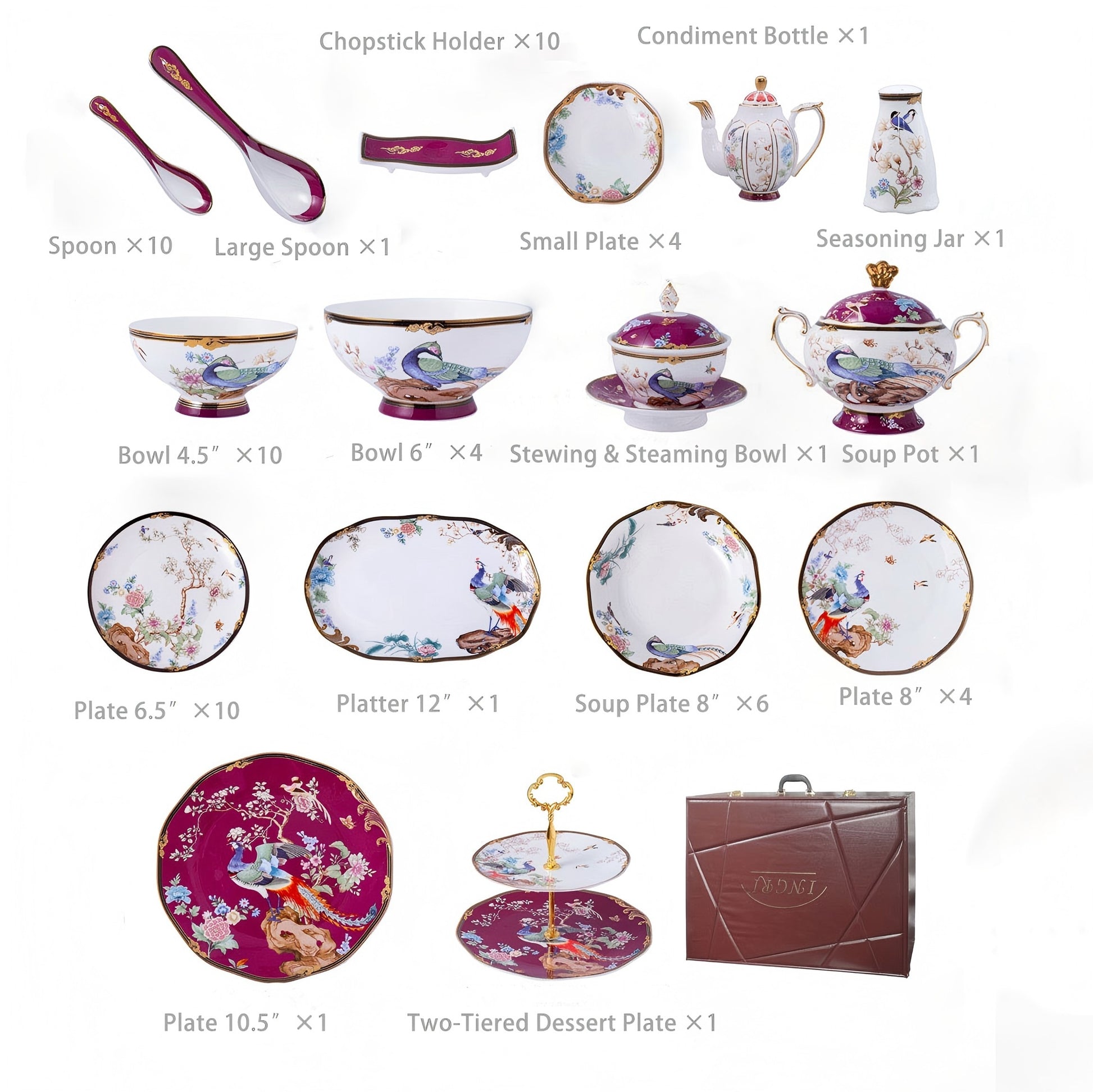 INGRI Purple Phoenix - Handcrafted Bone China Tableware Set - Je t'aime Resolute