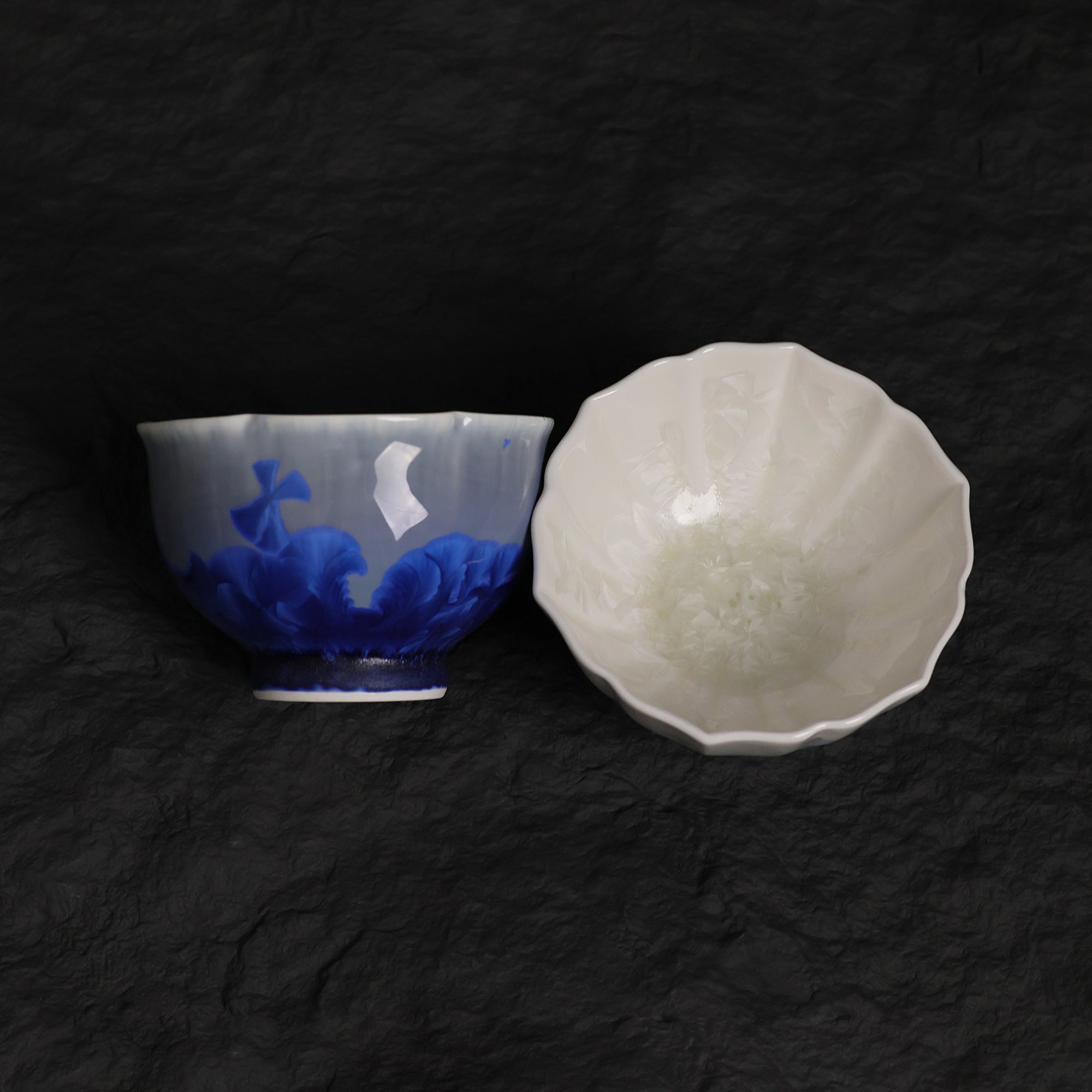 Deep Blue Crystalline Glaze Flower-Edge Tea Cup – 3.1" Handmade Ceramic Cup - Je t'aime Resolute
