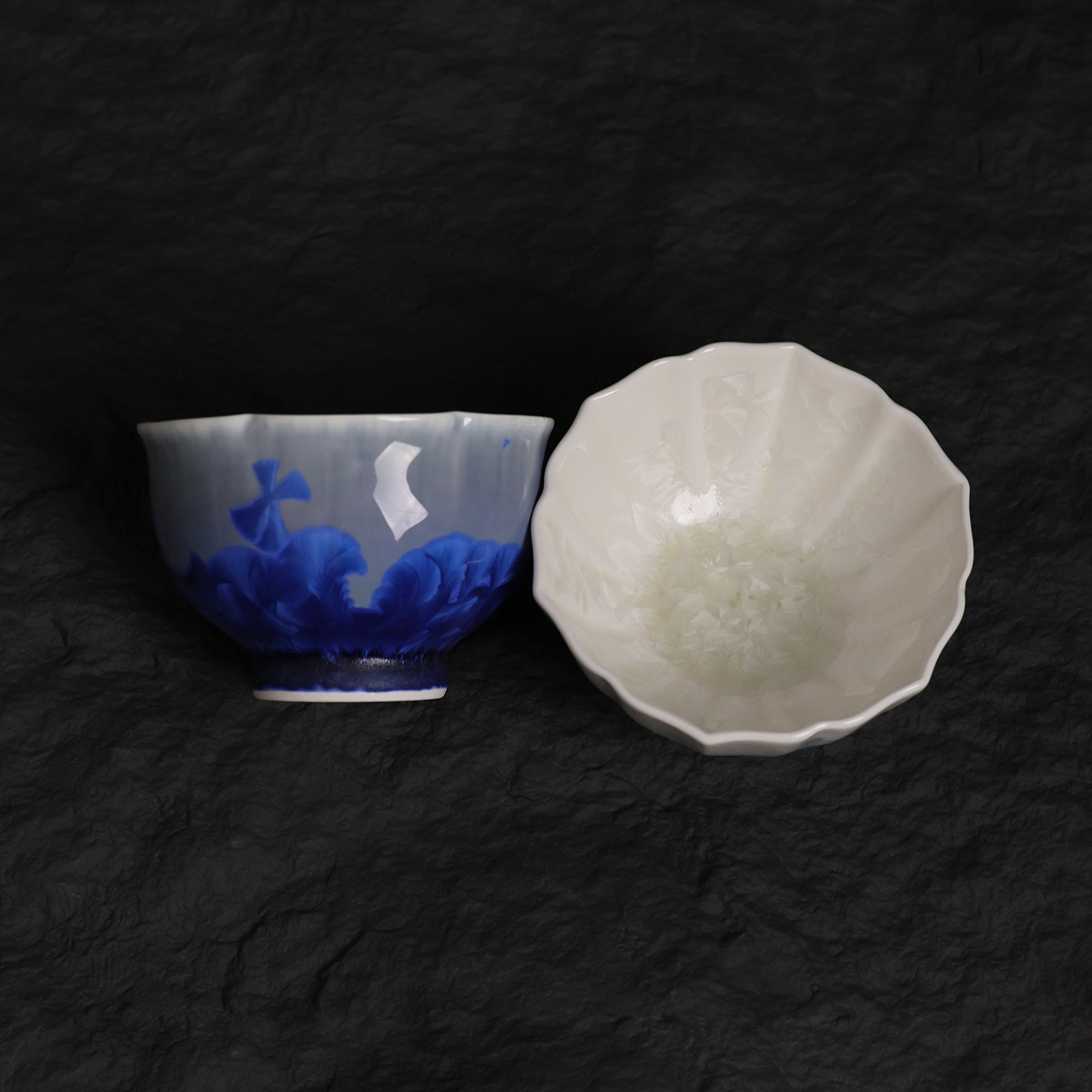 Deep Blue Crystalline Glaze Flower-Edge Tea Cup – 3.1" Handmade Ceramic Cup - Je t'aime Resolute