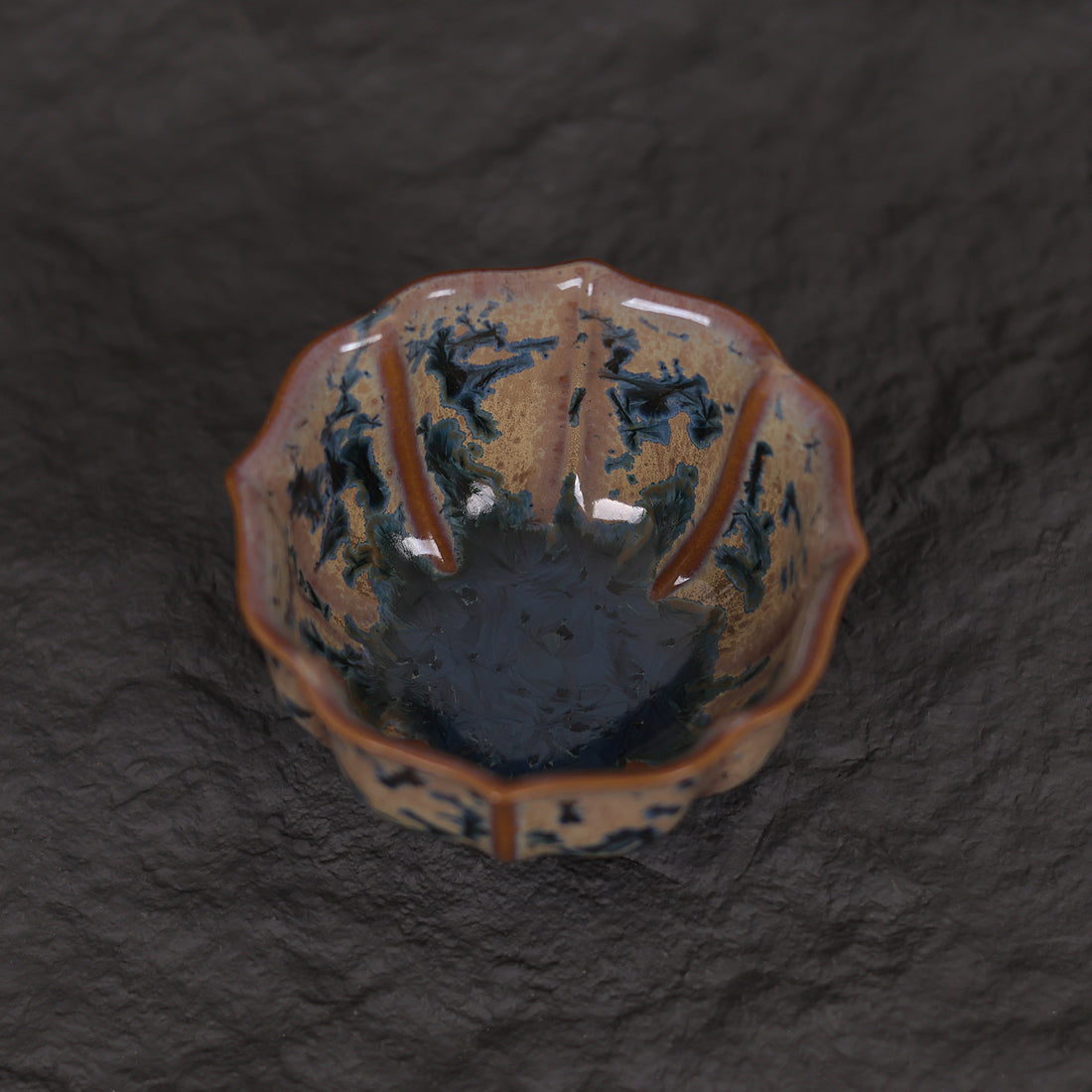 Indigo Bloom | Handmade Flower-Shaped Ceramic Crystalline Glaze Teacup