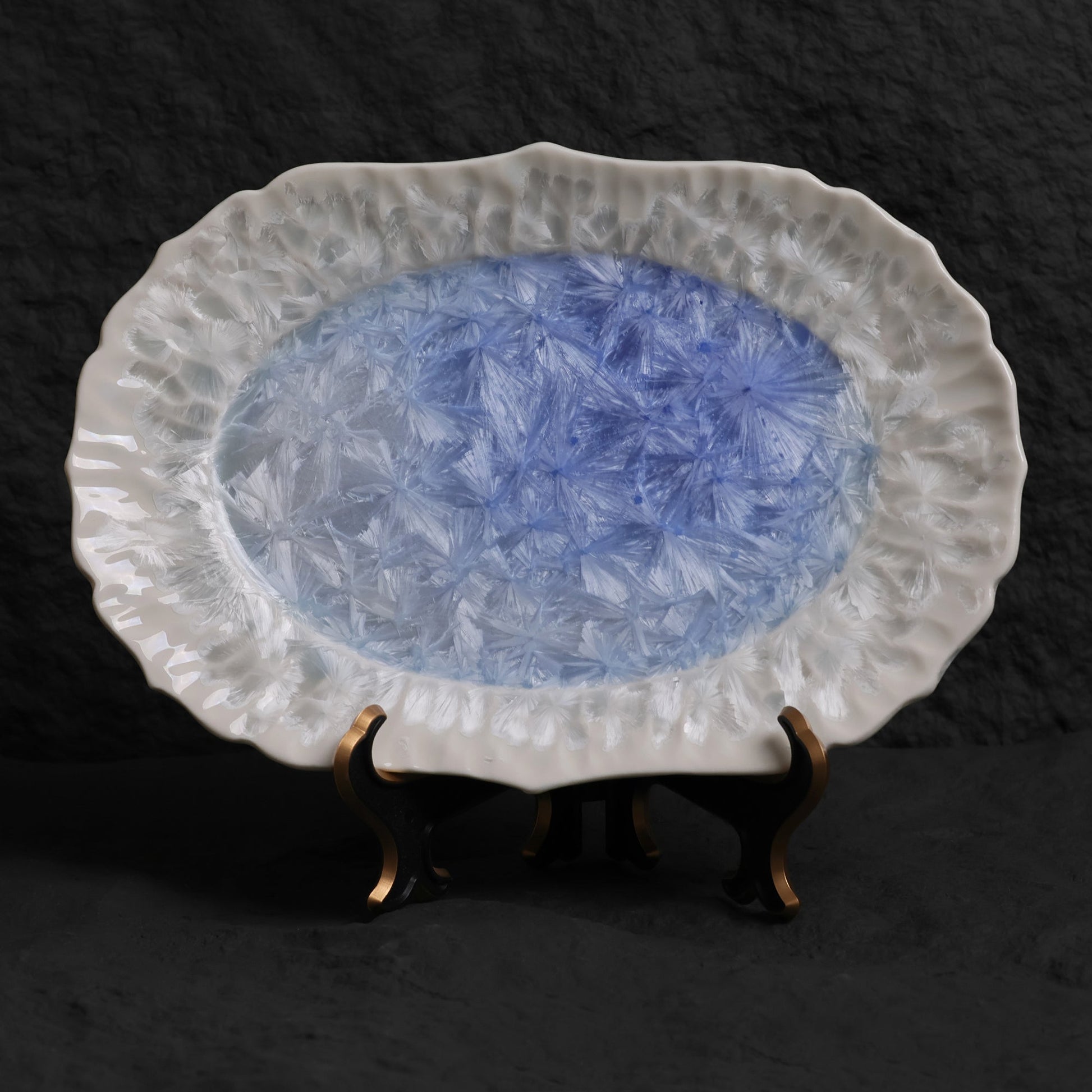 Marine Blue Crystalline Glaze Oval Plate - Je t'aime Resolute