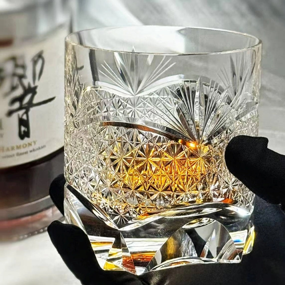 Edo Kiriko Handcrafted Takeha & Chrysanthemum Whiskey Glass – Je t