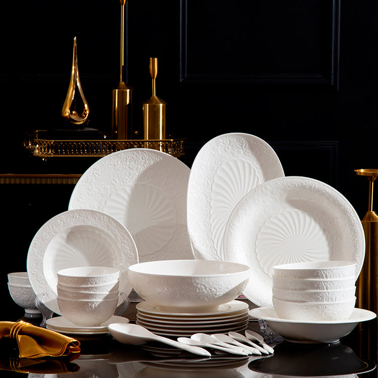 INGRI White Embossed – Handcrafted Bone China Dinnerware Set (Individual Piece) - Je t'aime Resolute