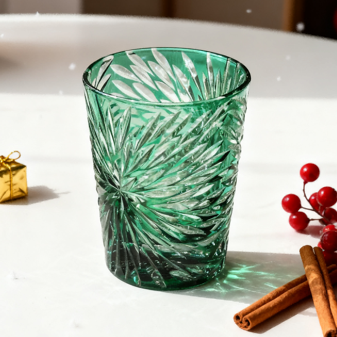 Edo Kiriko Handcrafted Green Starburst Crystal Glass - Je t'aime Resolute