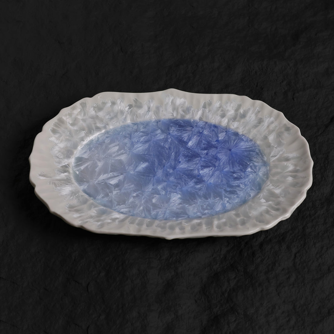 Marine Blue Crystalline Glaze Oval Plate - Je t'aime Resolute