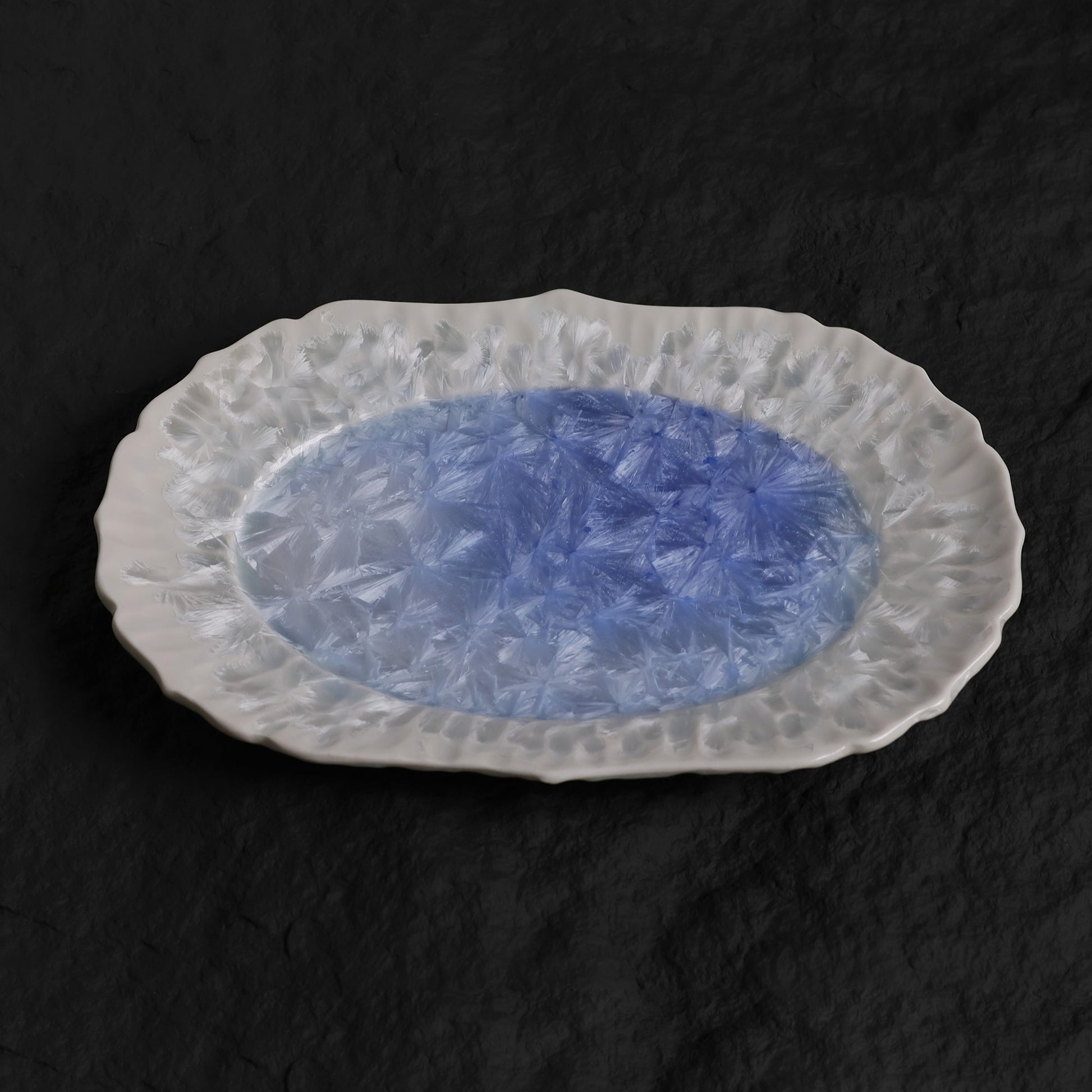 Marine Blue Crystalline Glaze Oval Plate - Je t'aime Resolute