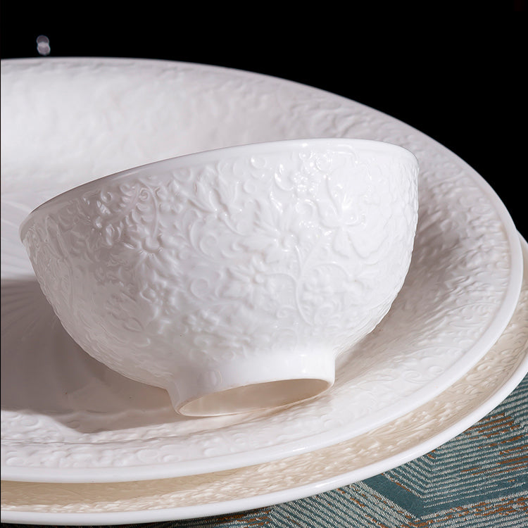 INGRI White Embossed – Handcrafted Bone China Dinnerware Set (Individual Piece) - Je t'aime Resolute