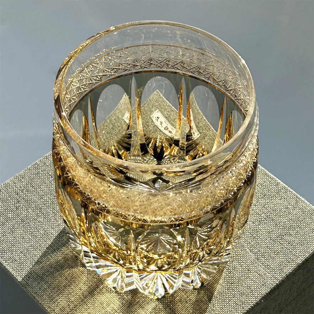 Edo Kiriko Handcrafted Grey Amber Whiskey Glass