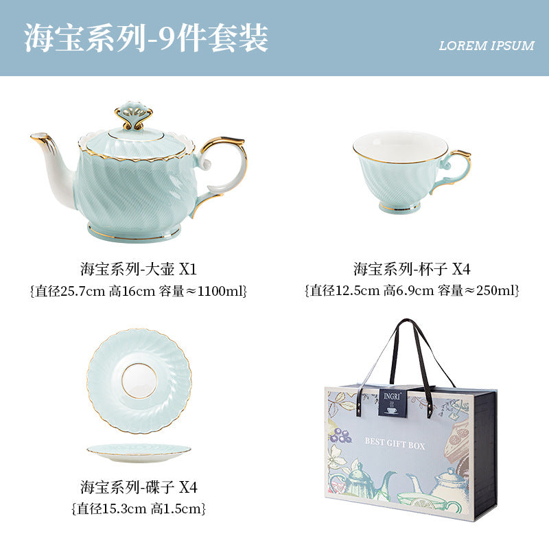 INGRI Ocean Blue - Handcrafted Bone China Tea Set - Je t'aime Resolute