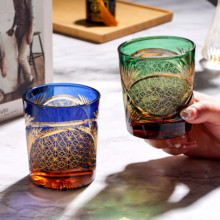 Edo Kiriko Crane Feather Whiskey Glass
