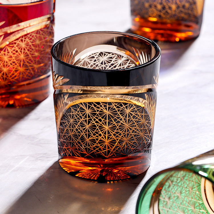 Edo Kiriko Crane Feather Whiskey Glass