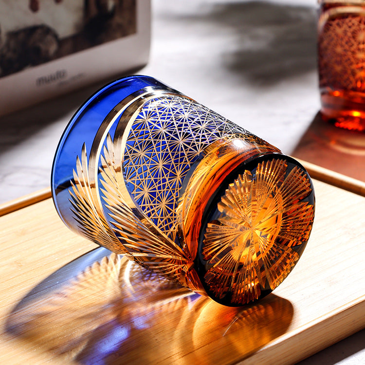Edo Kiriko Crane Feather Whiskey Glass