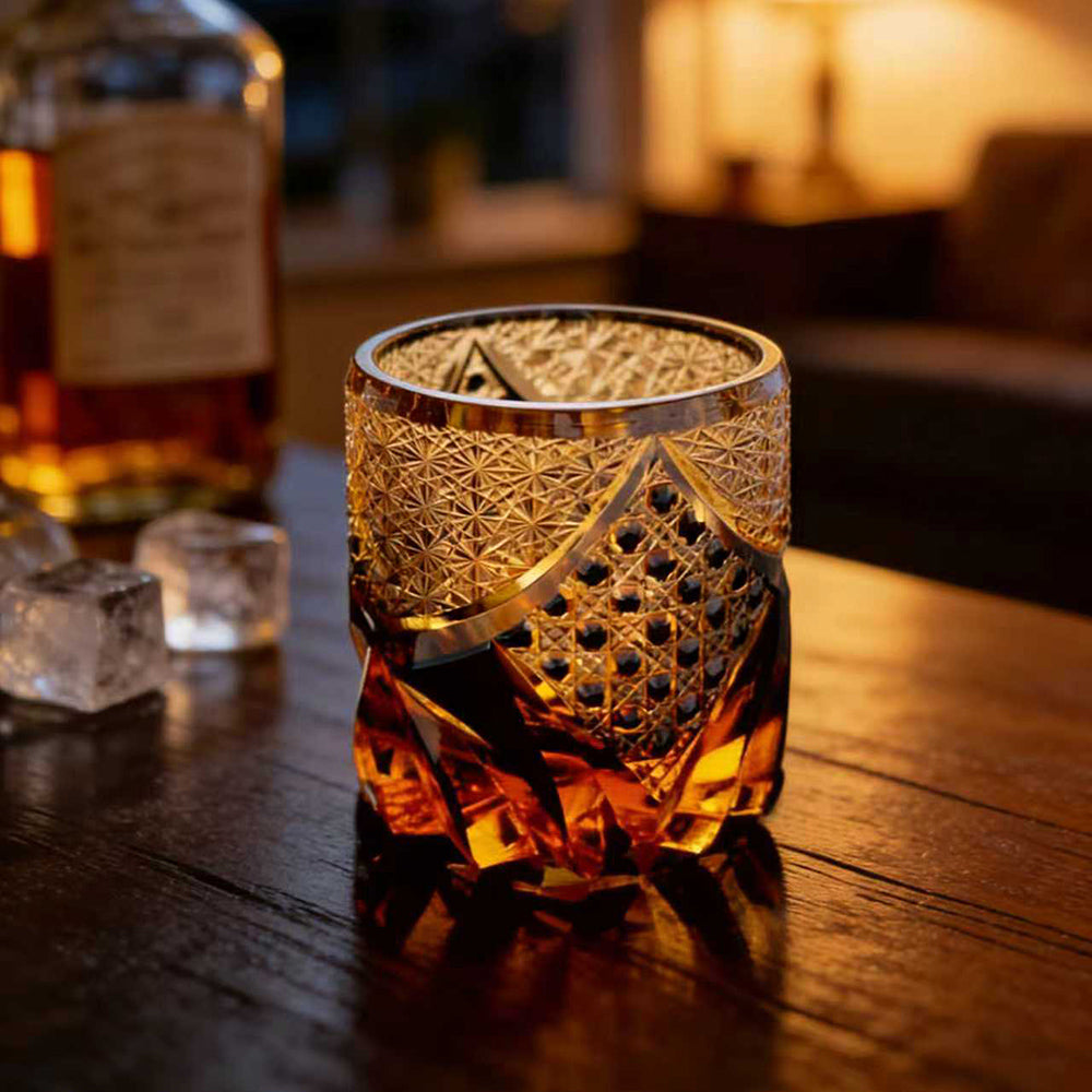 Edo Kiriko Handcrafted Black Samurai Whiskey Glass