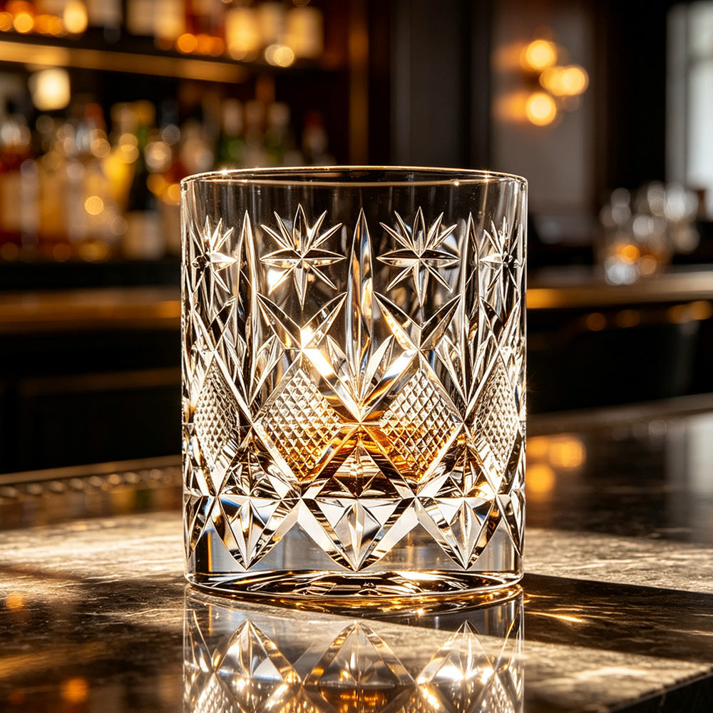 JR Edo Kiriko Hand-Cut Manten Crystal Whiskey Glass